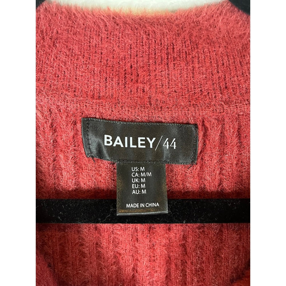 Anthropologie Bailey 44 Fuzzy Knit Short Sleeve Polo Sweater Ribbed Rust Medium - Picture 5 of 7
